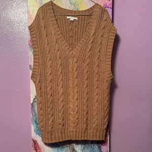 American Eagle Outfitters Brown V-Neck Cable Knit Sweater Vest